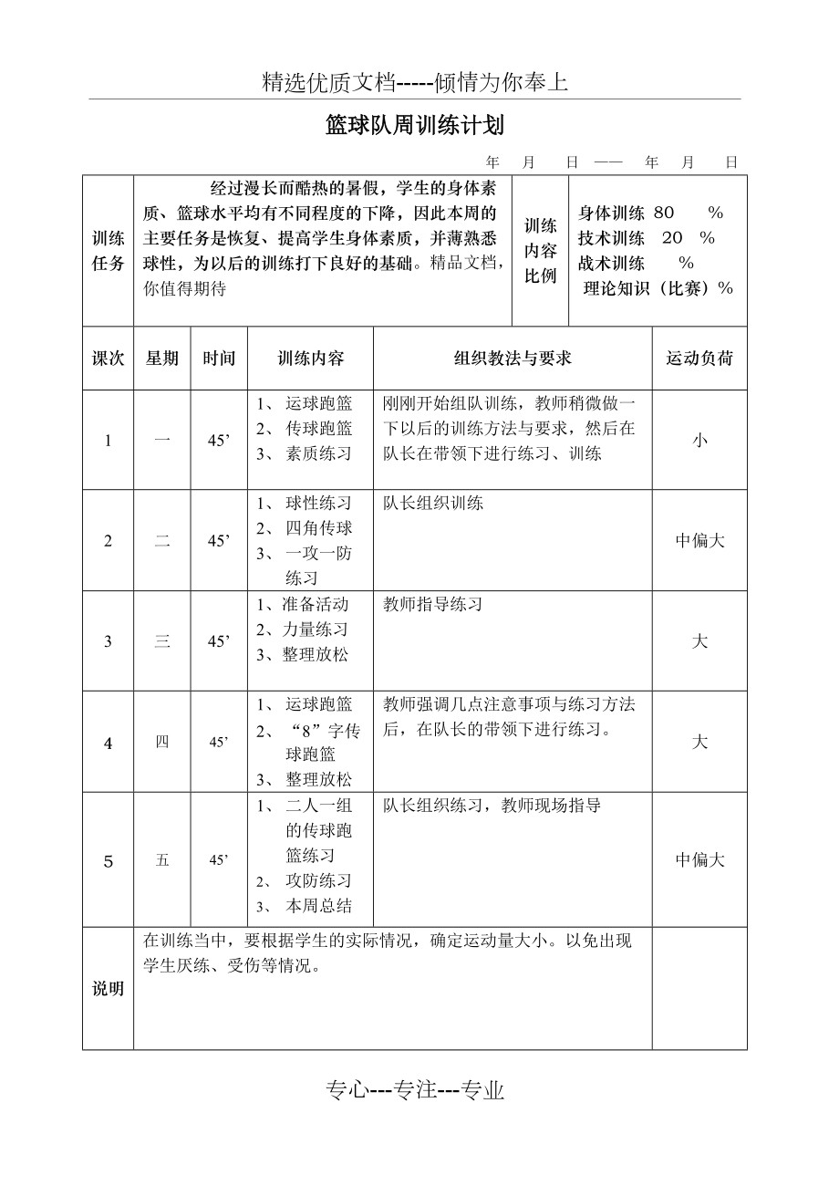 个性化训练计划示例