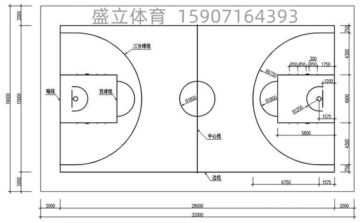 标准篮球场地示意图