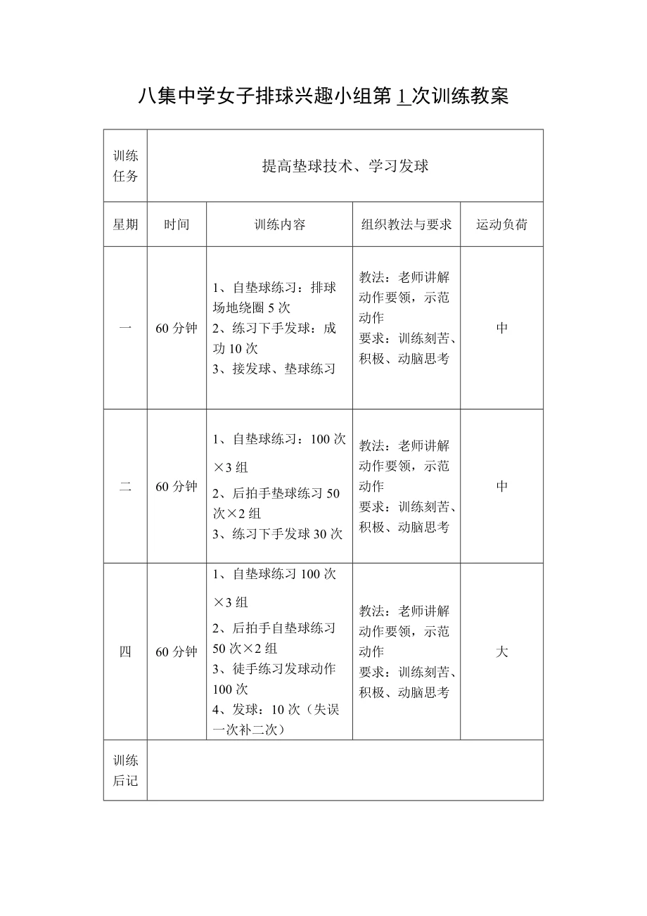 个性化训练计划