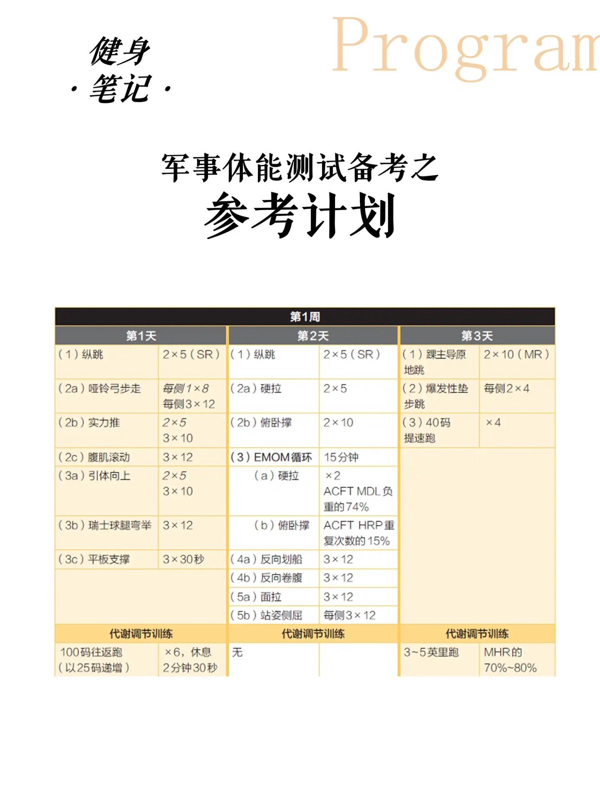 定制化训练计划示例