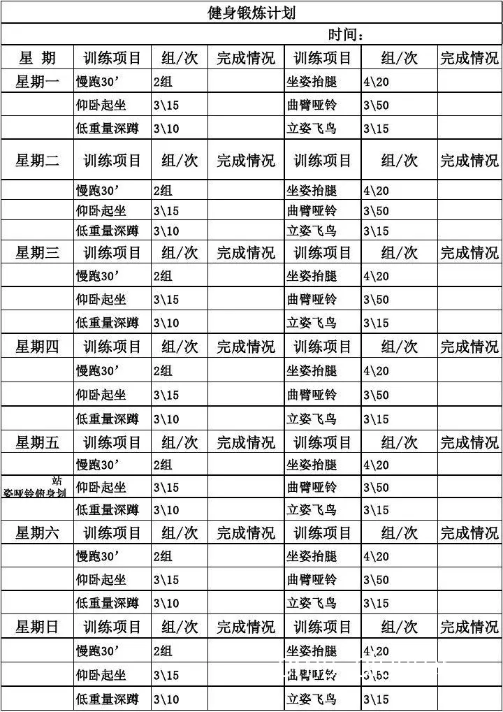 个性化训练计划示例