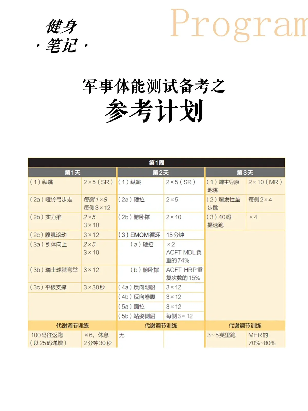 个性化训练计划示例