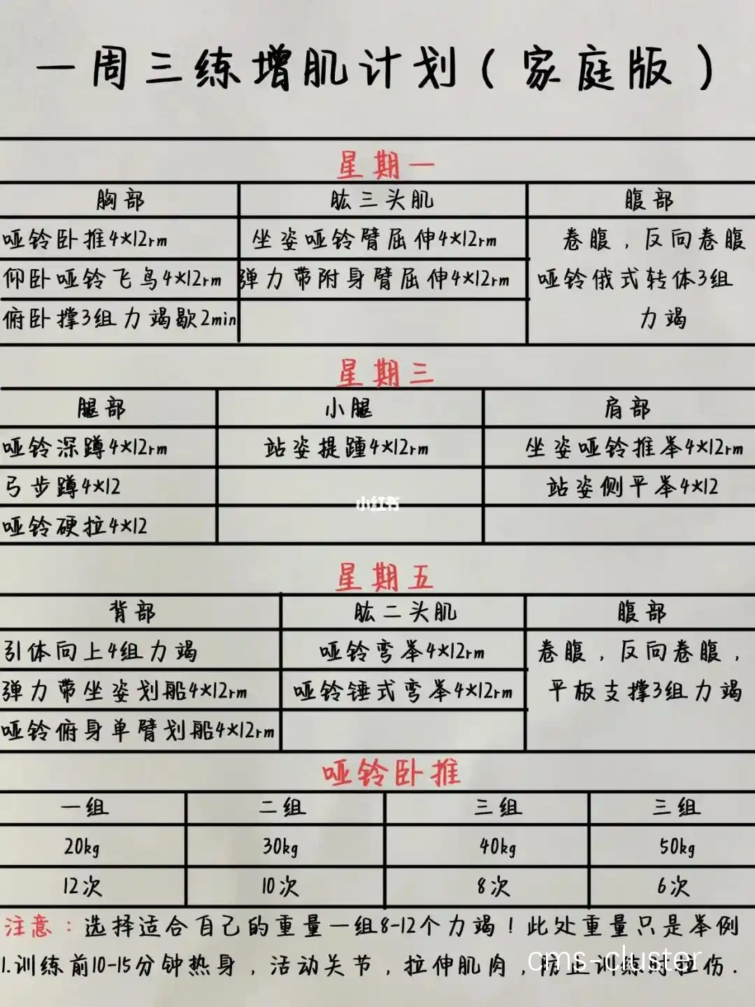 个性化训练计划示例